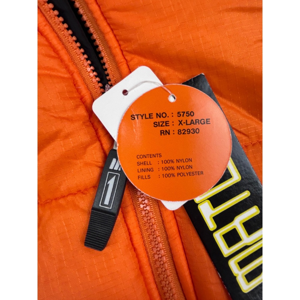Vintage Y2K Match 1 Orange Puffer Jacket Full Zip Collared Winter Size XL NEW - Picture 8 of 9